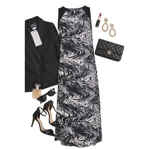 Avenue Black White Abstract Maxi Dress NWT 14/16 Made USA